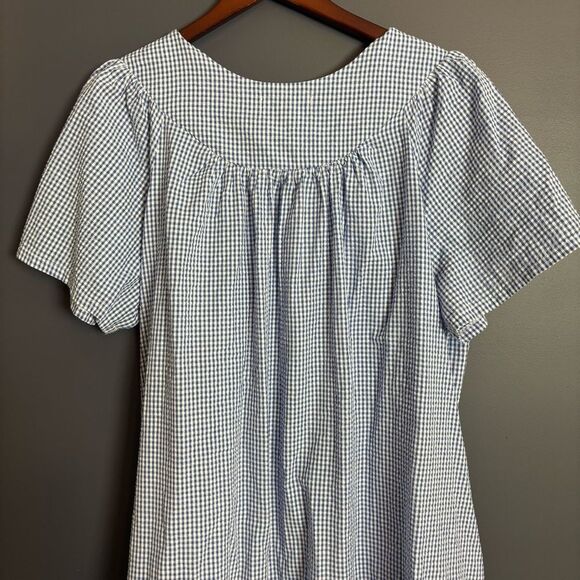 Miss Elaine Seersucker Short Midi Robe Navy Blue White Check Size 2X NEW $54 - Picture 11 of 16